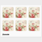 Dragonfly  Bloemen Rode Bloemen Azalea's Vierkante Sticker (Vel)