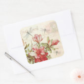 Dragonfly  Bloemen Rode Bloemen Azalea's Vierkante Sticker (Envelop)
