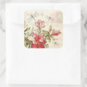 Dragonfly  Bloemen Rode Bloemen Azalea's Vierkante Sticker (Tas)