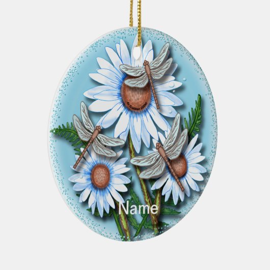 Dragonfly Blue Daisies Keramisch Ornament (Rechts)