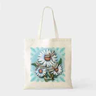 Dragonfly Blue Daisies Tote Bag