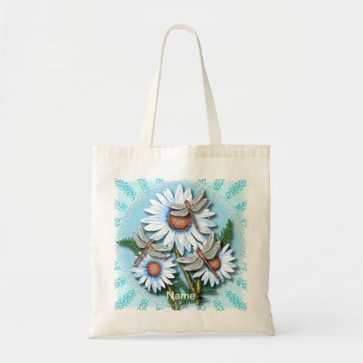 Dragonfly Blue Daisies Tote Bag (Voorkant)