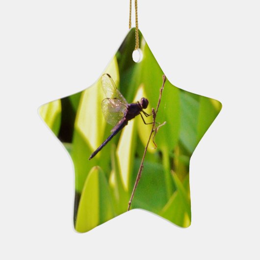 Dragonfly Blue en zwart op gras. Keramisch Ornament (Rechts)