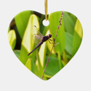 Dragonfly Blue en zwart op gras. Keramisch Ornament