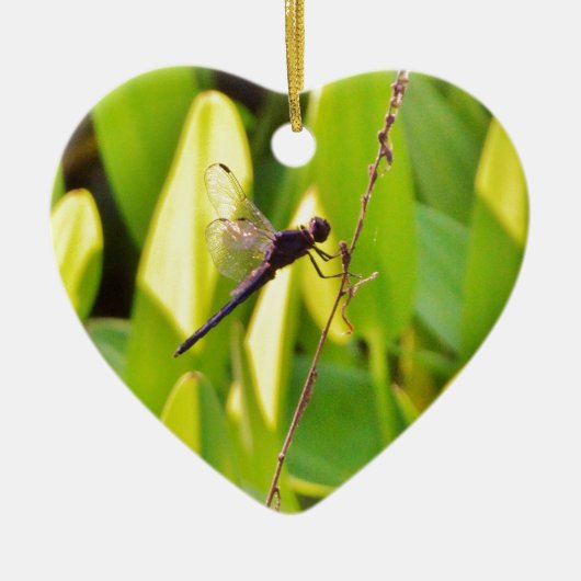 Dragonfly Blue en zwart op gras. Keramisch Ornament (Voorkant)