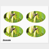 Dragonfly Blue en zwart op gras. Ovale Sticker (Vel)