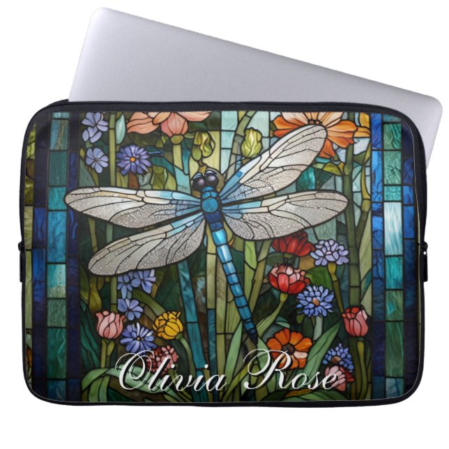 Dragonfly boho bloemen botanische vlek glas laptop sleeve (Voorkant)