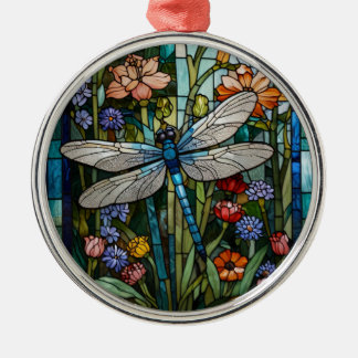 Dragonfly boho floral botanical stain glass metalen ornament