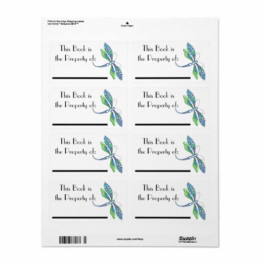 Dragonfly Book Label (Full Sheet)