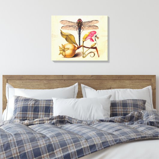 Dragonfly Botanische Natuur Wildleven Canvas Afdruk (Insitu (Slaapkamer))