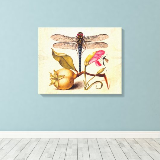 Dragonfly Botanische Natuur Wildleven Canvas Afdruk (Insitu (Houten vloer))