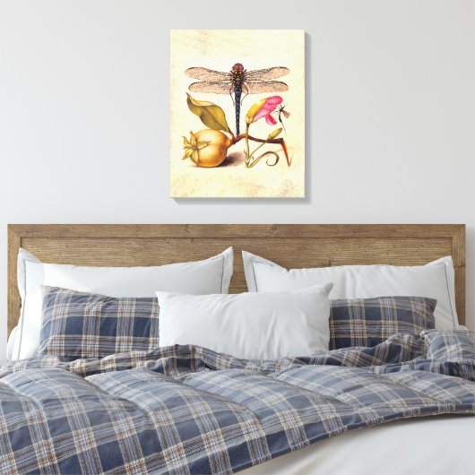 Dragonfly Botanische Natuur Wildleven Canvas Afdruk (Insitu (Slaapkamer))
