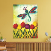 Dragonfly boven tulpen canvas afdruk (Insitu (Woonkamer))