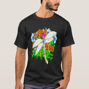 Dragonfly Broach en bloemen T-shirt