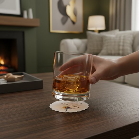 Dragonfly bruiloft save the date sticker kartonnen onderzetters