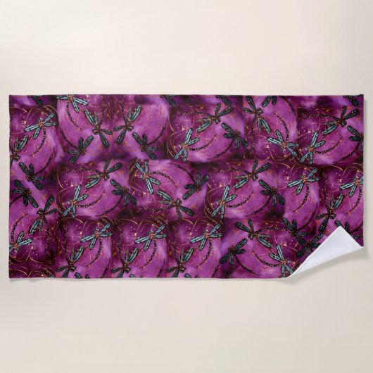 Dragonfly Burgundy Flit Beach Towel Strandlaken (Voorkant)
