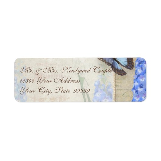 Dragonfly Butterfly Delphinium in Poppy Floral Art Etiket (Voorkant)