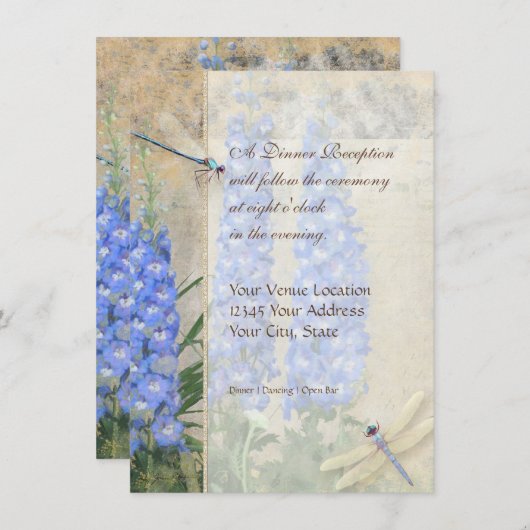 Dragonfly Butterfly Delphinium n Poppy Reception Kaart (Voorkant / Achterkant)