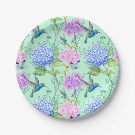 Dragonfly Butterfly Hummingbird Floral Paper Bord (Voorkant)