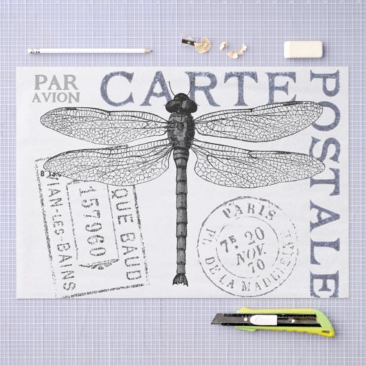 Dragonfly Carte Postale Franse Postmark Decoupage Tissuepapier (Craft)