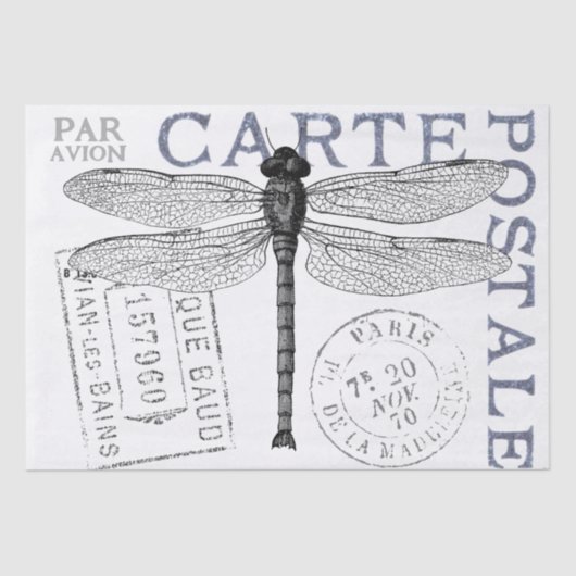 Dragonfly Carte Postale Franse Postmark Decoupage Tissuepapier (Voorkant)