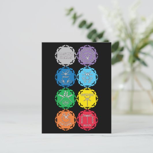 Dragonfly Chakras White Text Design Briefkaart (Staand voorkant)
