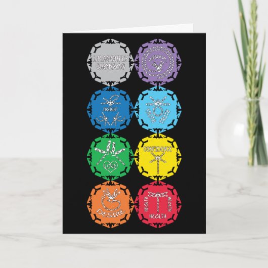 Dragonfly Chakras White Text Design Kaart (Voorkant)