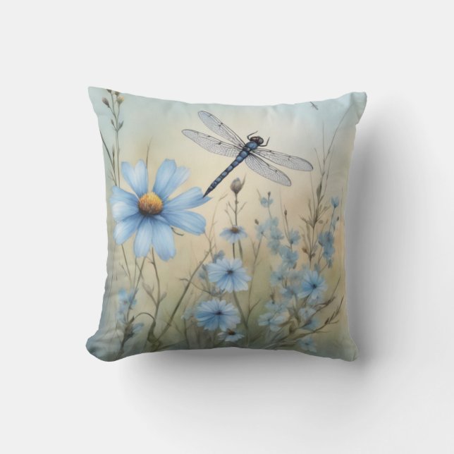 Dragonfly Charisma | Waterverf Wildflower Kussen (Voorkant)