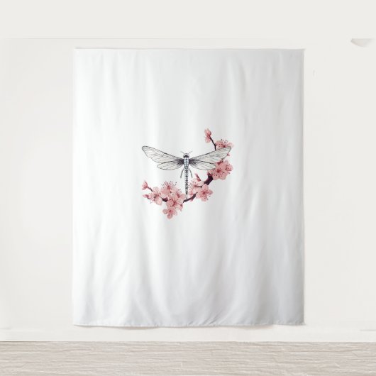 Dragonfly Cherry Blossom Art Dragonflies T-shirt_3 Wandkleed (Voorkant)