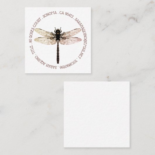 Dragonfly Cirkel Type tuinontwerp Vierkante Visitekaartje (Voorkant / Achterkant)