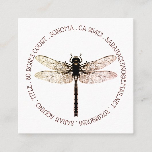Dragonfly Cirkel Type tuinontwerp Vierkante Visitekaartje (Voorkant)