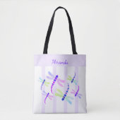 Dragonfly-cluster | Paarse en witte strepen Tote Bag (Voorkant)