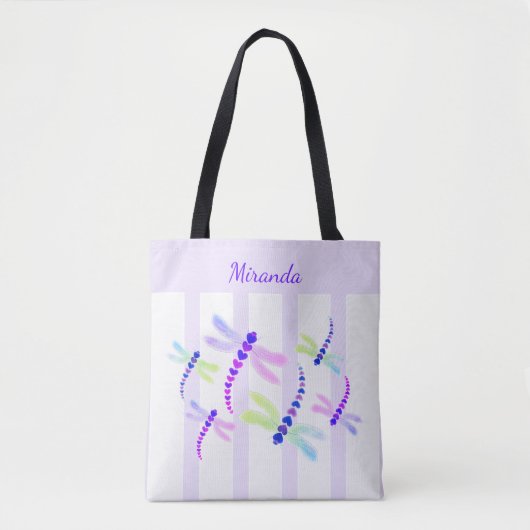 Dragonfly-cluster | Paarse en witte strepen Tote Bag (Voorkant)