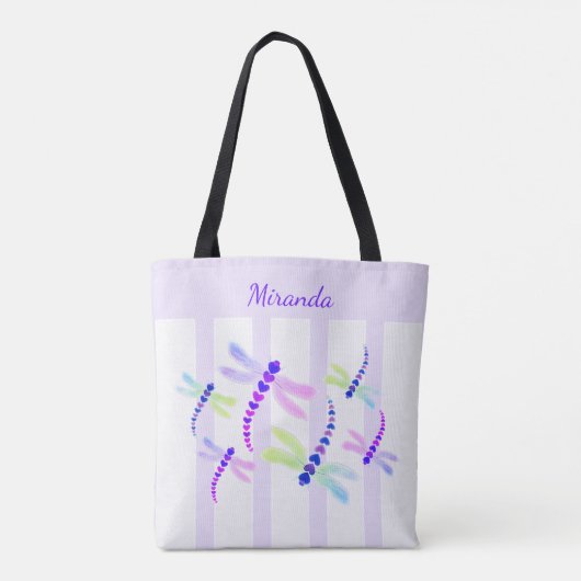 Dragonfly-cluster | Paarse en witte strepen Tote Bag (Achterkant)