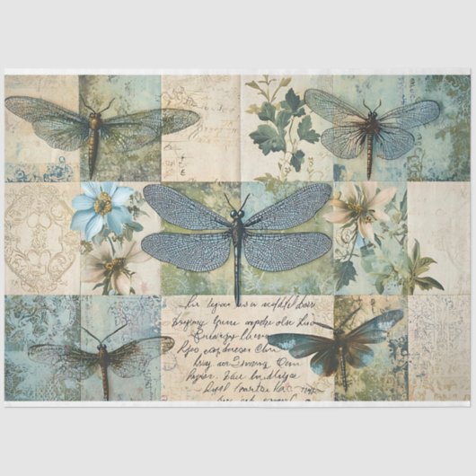  Dragonfly Collage Botanische Decoupage Tissuepapier (Voorkant)