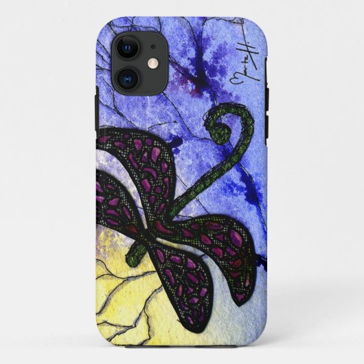 Dragonfly collage over Waterverf - Blauw geel Case-Mate iPhone Case (Achterkant)