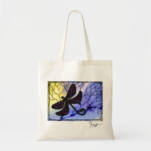 Dragonfly collage over Waterverf - Blauw geel Tote Bag (Voorkant)