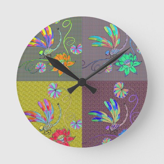 Dragonfly Collage Ronde Klok (Voorkant)