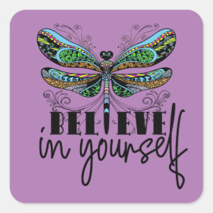 Dragonfly Colorful Illustratie Aanmoedigende woord Vierkante Sticker