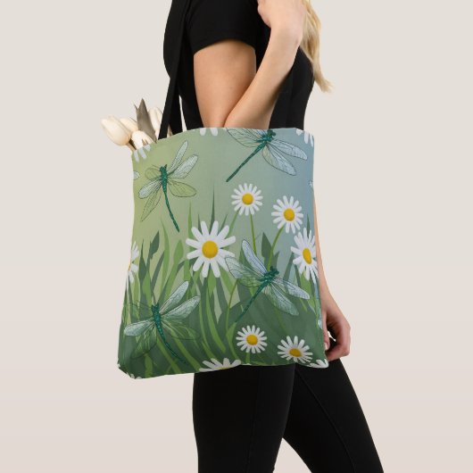 Dragonfly Daisies Shopping Errand Canvas tas (Dichtbij)