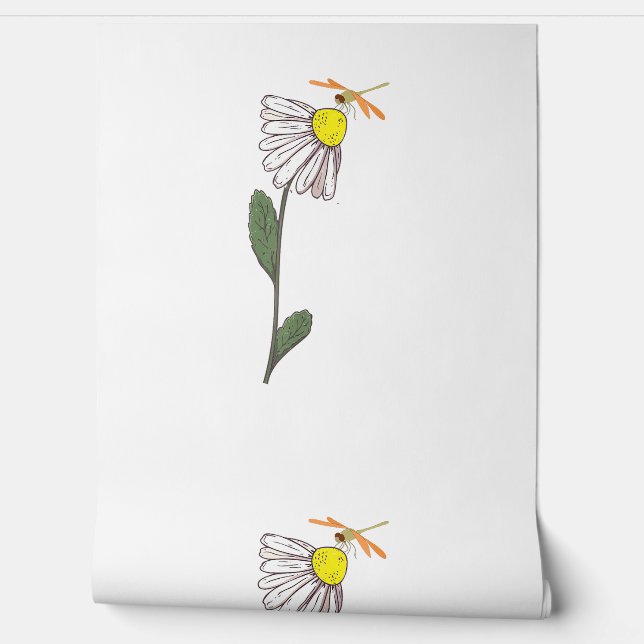 Dragonfly Daisy Flower, Floral Dragonfly T-shirt Behang (Afrollen)
