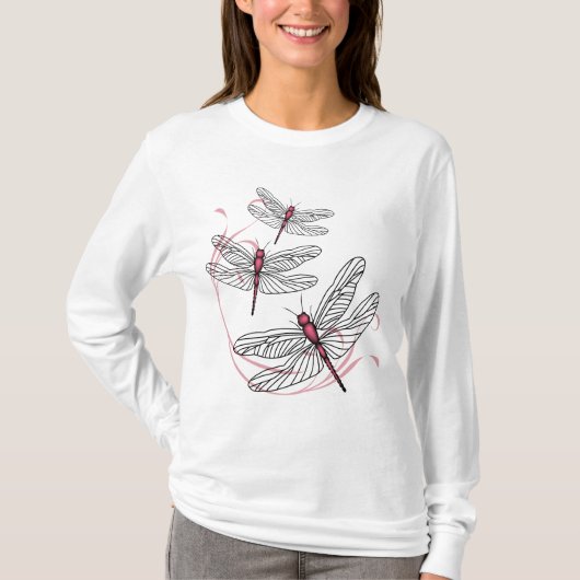 Dragonfly Dames lange hoes Roze T-shirt (Voorkant)