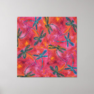 Dragonfly Dance Fuchsia PINK Canvas Afdruk