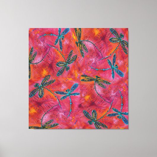 Dragonfly Dance Fuchsia PINK Canvas Afdruk (Voorkant)