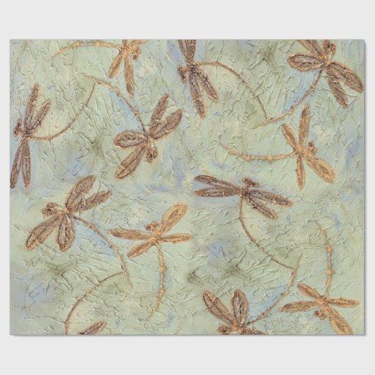 Dragonfly Dance Gold Cadeaupapier (Vlak)