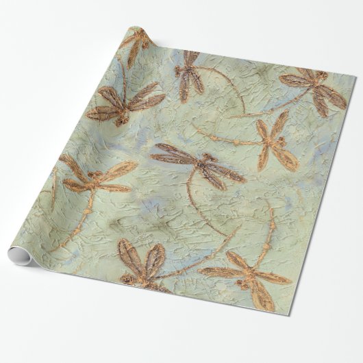 Dragonfly Dance Gold Cadeaupapier (Uitgerold)