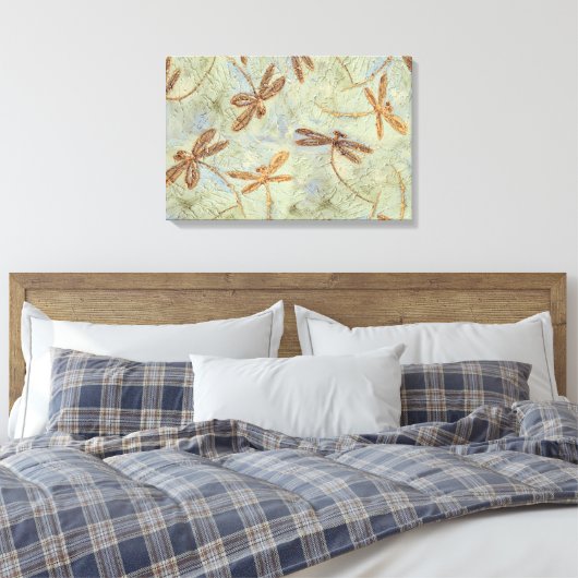 Dragonfly Dance Gold Canvas Afdruk (Insitu (Slaapkamer))