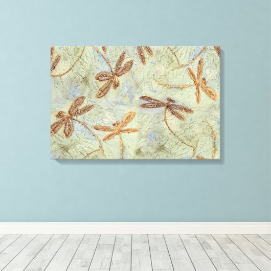 Dragonfly Dance Gold Canvas Afdruk (Insitu (Houten vloer))