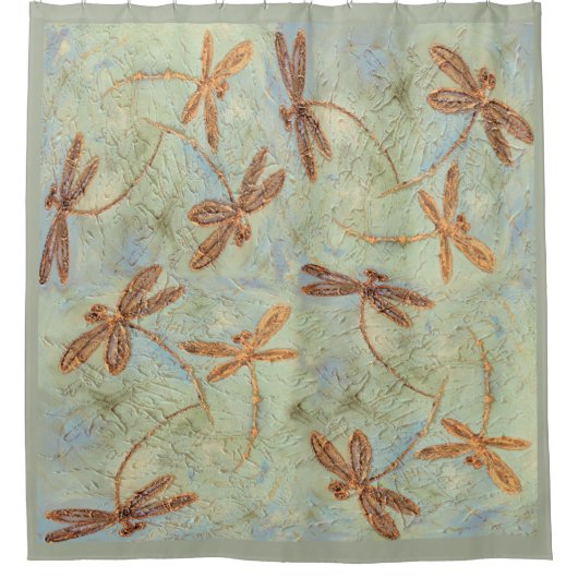 Dragonfly Dance Gold Douchegordijn (Voorkant)