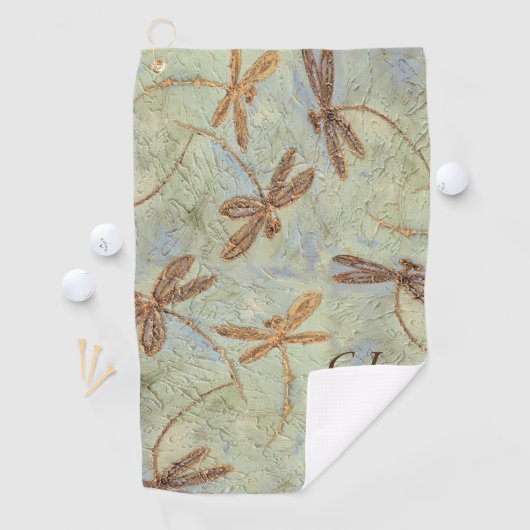 Dragonfly Dance Gold Golf Towel Golfhanddoek (Insitu)